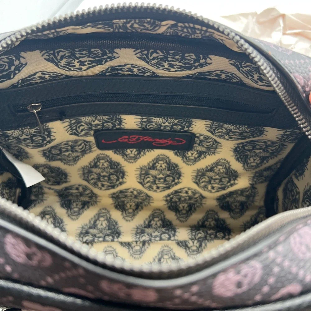 Ed Hardy Rhinestone Skull Satchel Bag Black Pink Y2K  NWT